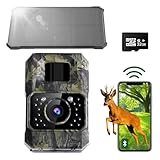 Assark Wildkamera mit Handyübertragung App, 48MP 30fps Solar WLAN Bluetooth Wildkamera mit Bewegungsmelder Nachtsicht, 0.2s Auslöser Bewegungsmelder, IP66 Wasserdicht Wildtierkamera mit 32GB SD Karte