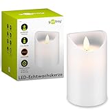 Goobay 66519 LED Kerze mit Timerfunktion / Warmes Licht LED Stumpenkerze / LED Echtwachskerzen flackernde Flamme / Elektrische Kerzen / Adventskerzen 10 cm hoch / Weiß