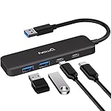 USB Hub mit USB C, Ultra Dünn U-S-B 3.0 Hub mit 2X U-S-B-A & 2X U-S-B-C, Kompakter Adapter für Laptop, PS4, Flash Drive, HDD, Xbox, Drucker, Maus, Tastatur, Computer Zubehör – Leicht & Tragbar