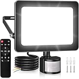 MEIKEE 25W Sicherheitsleuchten mit Bewegungssensor 2450 Lumen Dimmbare PIR-Flutlichter Außenleuchten 12m PIR-Erkennungstaste & Fernbedienung Einstellbar IP66 Wasserdicht für Garten Korridor Hinterhof