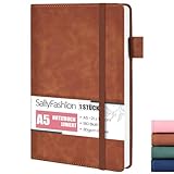 SALLYFASHION Notizbuch A5 Liniert, 360 Seiten Leder Hardcover Tagebuch Notizbücher 80g/m² Papier Quadratisch mit Gummibandm für Notizen Planung Studium Reisen Projekte (Braun)