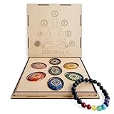Zenith Gaia Premium Chakra Steine Set mit Armband – Handgefertigte 7 Edelsteine – Natursteine in edler Holzbox – Chakra Heilsteine Set für spirituelles Gleichgewicht und Energiearbeit - Worry Stones