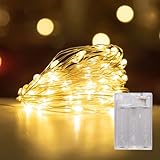 LEECOCO LED Lichterkette mit Batterie, 5m 50 Warmweiße Micro LEDs, Kupferdraht Lichter für Innen & Außen, Weihnachtsdeko, Party, Hochzeit, Schlafzimmer(Warmweiß, 5m)