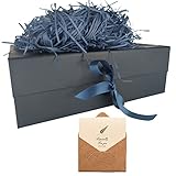 Blau Geschenkbox 33x26x11cm, Geschenkkarton mit Magnetisch Deckel und Schleife für Hochzeiten, Weihnachten, Geburtstage, Jubiläen Geschenkverpackung Box