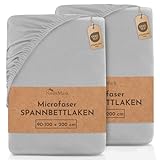 NatureMark 2er Pack MICROFASER Spannbettlaken, Spannbetttuch Doppelpack in vielen Größen und Farben MARKENQUALITÄT ÖKOTEX Standard 100 | 90 x 200 cm - 100 x 200 cm - Silber grau