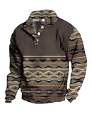 Zhyaj Western-Sweatshirts für Herren, Azteken-Ethnodruck, Viertelreißverschluss, Pullover, Fleece-Hoodies, lässiger Stehkragen, Sweatshirt, D Kaffee, Small