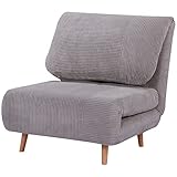 HOMCOM 2-in-1 Schlafsofa Schlafsessel Verstellbar Klappmatratze Gästebett,Chaiselongue im Cord-Optik, für Schlafzimmer, Wohnzimmer Hellgrau 82 x 89 x 83 cm