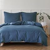 Simple&Opulence Halbleinen Bettwäsche 135x200, Atmungsaktiver Bettbezug Set aus Baumwolle und Leinen mit 80x80 cm Kissenbezug,Oeko-TEX Sommerbettwäsche 2tlg,Marineblau