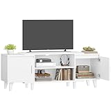 Hzuaneri TV- Schrank, Fernsehschrank, für TV-Geräte unter 60 Zoll, TV-Ständer mit 2 Schränken und 2 Freiflächen, 140 x 40 x 51,5 cm, für Wohnzimmer, Schlafzimmer, Esszimmer, Weiß TV16703E