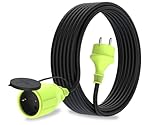 MutecPower 10m Schuko Verlängerungskabel für den aussenbereich IP44 H05RR-F3G 1,5mm² Outdoor verlängerung mit schutzkontakt buchse und schuko Steckdose 10 Meter schwarz/grün