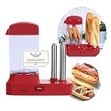 Hot Dog Maker für 6 Würstchen - Hot-Dog Maschine mit abnehmbaren Wärmebehälter - Würstchenwärmer mit Edelstahlspieße zur Brötchen Erwärmung – 340 Watt