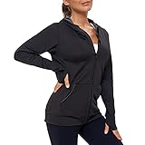 AMZSPORT Damen Laufjacke Sportjacke Langarm Trainingsjacke Sweatjacke mit Tasche Für Fitness Yoga Sport, Schwarz XL