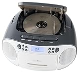 Reflexion CD-Player mit Kassette und Radio für Netz- und Batteriebetrieb (PLL UKW-Radio, LCD-Display, AUX-Eingang, Kopfhörer-Anschluss), weiß/grau, RCR2260