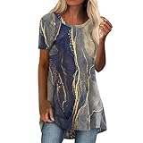 Longshirt Damen Kurzarm Sommer Drucken Tunika Oversize Lange Oberteile Große Größen Longbluse Longpullover Tshirt Casual Basic Lose Elegant Pullover Bluse Sweatshirt Bedruckte T Shirt Tops