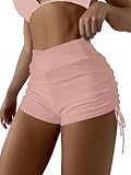 SherryDC Damen-Badeshorts mit hoher Taille, V-Ausschnitt, Bikini-Badehose, Kordelzug, gerüscht, Badeanzug, Board-Shorts, Pink, Medium