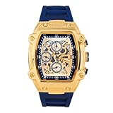 ICE STAR Herren-Armbanduhr, 41 mm, Skelett-Zifferblatt, Tonneau-Gehäuse mit Datumsanzeige, Quarzwerk und Silikonarmband, Geschenk bereit, Blau, Mens-standard