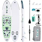 FunWater Sup Board Aufblasbare Stand Up Paddling Board Allround Paddleboard mit Pumpe, Leine, Paddel, Rucksack für Erwachsene, Jugendliche und Kinder (Tiki-Hellgrün)