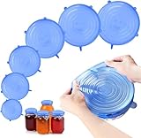 Silikondeckel Dehnbar Set, 6 Stück Wiederverwendbar Silikon Deckel Silikondeckel zur Konservierung und Versiegelung von Lebensmitteln Silikon Stretch Deckel für Dosen und Schüsseln