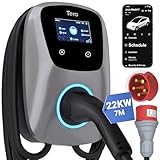 Tera EV Ladegerät Smart APP mit 16-32A Typ 2 22kW oder 11kW oder 22kW Heim Ladestation 400V CE & TÜV Wallbox 7m Ladekabel mit Ladegerätehalter App-Steuerung CEE 3-Phasen Stecker W01, Silber