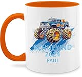 Tasse Tassen 325ml - Schulanfang - Monstertruck mit Name | Geschenk Schulkind 2024 | Einschulung Geschenke mit Monster Truck - 325 ml - Orange - zur schulstart personalisieren 1 schultag eingeschult