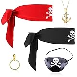 SKHAOVS Piraten Kostüm Zubehör Set - Vintage Piraten Accessoires, Augenklappen, Bandana, Kopftuch, Kapitän Dress Up Set für Halloween Deko Piratenparty (5 Stücke)