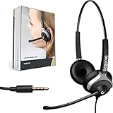 GEQUDIO Headset mit 3,5mm Klinke kompatibel mit FritzFon C6, X6, MacBook, Smartphone, Speedphone, Notebook, PC, Laptop - Kopfhörer & Mikrofon mit Ersatz Polster - leicht 80g (2-Ohr)