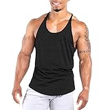 Agilelin Herren Muskel Stringer Tanktop,Gym Trainings Muskelshirts,Strecken Sport Shirts,Schnell Trocknende Fitness T-Shirt mit Y-Rücken(Schwarz，M)