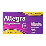 Allegra Allergie Tabletten | 6 Stk | Antiallergikum | Wirkstoff Bilastin | schnell und 24 Std wirksam bei Heuschnupfen, Tierhaarallergie, Hausstauballergie, Nesselsucht (Urtikaria)