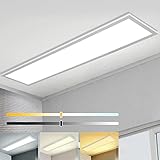 Dimmbare LED Deckenleuchte 120x30 cm mit Memory Funktion, 40W 2700K-6500K Ultraflache Rechteckige Panel mit Fernbedienung, Ultrahelles Licht Geeignet für Büro, Küche, Garage, Werkstatt, Keller, etc.