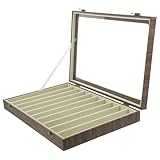 OFFSCH Schmuckvitrine mit Glasdeckel Stapelbarer Schmuckorganizer mit 10 Fächern Schmuckaufbewahrung aus Kratzfestem Holz für Armbänder Ringe und Halsketten Transparentes Display