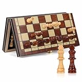 OOCOME Holz Magnetisch Schachspiel, 24 * 24cm Tragbares klappbar Reise Schachbrett, Anfänger Schach Satz mit 2 Zusätzlichen Königinnen Geliefert, Geschenk für Kinder, Kinder, Familie und Freunde