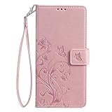 Jiajihua Hülle Kompatibel mit Oneplus 7 Pro Handyhülle Geldbörse Kartenfächer Magnetverschluss Klappständer Pink