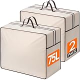 Lifewit 75L Aufbewahrungstasche mit Verstärkten Griffen, 2 Stück Aufbewahrung Kleidung, Atmungsaktive, XXL Bettdecken Aufbewahrung mit 2 Reißverschluss, für Kissen, Bettwäsche & Decken