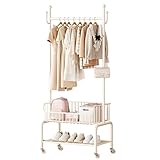 Garderobenständer,Modern Freistehend Kleiderstange,Metall Kleiderständer Auf Rollen,Mit Schuhregal Und Ablagekorb,Für Waschküche Und Wohnzimmer(White,60cm/23.6in)