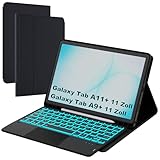 ROOFEI Für Galaxy Tab A11+/A9+ Hülle mit Tastatur - 7 Farben Beleuchtung Abnehmbare Trackpad Tablet Cover - Beleuchtete Deutsches QWERTZ Layout Tastatur für Samsung Tab A9 Plus/A11 Plus 11' 2025