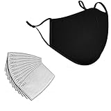Waschbarer Mundschutz mit 5 Stück austauschbaren Filtern | Stoff | Schwarz | Gesichtsmaske aus Stoff | Wiederverwendbare Mundschutz aus Stoff | Für Erwachsene und Kinder