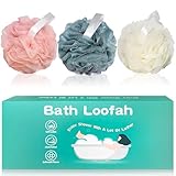 Amazerbst loofah Shower Puff for Women and Men, Soft Body Scrubber Bath Sponge Set of 3 (Pink White Blue)