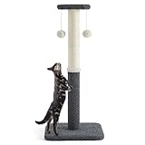 Lesure Indoor Kratzstamm groß Katzen – 86 cm Kratzsäule für Katzen mit Plattform aus strapazierfähiger Teppichstoff, Kratzbaum Grosse Katzen stabil mit Sisal und hängendem Ball, dunkelgrau