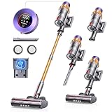 SunSare Akku Staubsauger 600W/50000Pa/65Min, Staubsauger Kabellos mit Smart Display und Ladestation, Leichter Antiverwicklung Akkusauger, Super Leise akkustaubsauger für Hartböden Teppiche Tierhaare