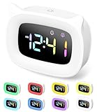 PERMUST Wecker Kinder, LED Kinderwecker, Helligkeit Einstellbar, Wecker Digital, 18 Klingeltöne, Wecker mit Licht, 4 Modi, Snooze-Modus, USB Ladeanschluss Einfache Installation