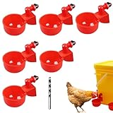 6 Stück Hühnertränke, Geflügeltränke Automatische, Gravitationsinduktivität, Tränke Hühnerzubehör, Wasserspender-Set mit Bohrer für Huhn,Gans,Pute,Ente,Taube