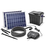 esotec Solar Teichfilterset Premium 70/3400 | Teichfilter Komplettset 3400l/h 4-Stufen-Filterung | Solarmodule 150Wp | Solar Teichpumpe für Außen | Reinigungssystem für Gartenteich 101071