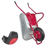 Matrix Schubkarre Profi 100l Liter 250 kg mit zusätzlichem Bodenblech pannensicheres PU-Rad Schubkarren groß Garten Scheibtruhe Bauschubkarre | Mulde verzinkt | Metall Felge mit Kugellager | Farbe rot