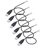 Greluma 6 Stk 22 AWG USB-Pigtail, 2-adriges USB 2.0-Kabel, 2-poliger blanker Draht mit offenem Ende, 0,3 m langes USB-Steckerkabel, 12 V 3 A USB-Stecker-Stromkabel