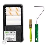 ToolSpace Lackierset Universal Malerset 7er Set Lackieren von Möbeln Kleinflächen 2x Schwammrollen und Polyacryl Farbrollen 1x Rollengriff 1x Flachpinsel Farbwanne Holzlack Streichset Malerrolle DIY