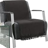 Erwin Müller Sofaüberwurf, Sofaläufer, Sesselschoner anthrazit Größe 75x200 cm - anschmiegsam, temperaturausgleichend, mit Fransen - (weitere Farben, Größen)