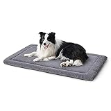 BEDSURE waschbar Hundematte mittelgroße Hunde - 91x60cm Hundekissen mittelgroße Hunde mit Rutschfester Boden und Seitengriff, plüsch waschbar Hundematratze, grau