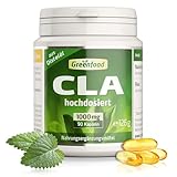 CLA Kapseln, hochdosiert, 1000mg - 90 Softgels. Konjugierte Linolsäure - natürliches CLA aus Distelöl. OHNE künstliche Zusätze - laborgeprüft. Von Greenfood.