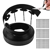 KUOFANY Rasenkante Kunststoff 10m, Flexible Lawn Edging Höhe 5cm mit 30 Erdanker, Raseneinfassung Beeteinfassung, Gartenzaun Beetumrandung Beetbegrenzung Garten Dekorativ - Schwarz