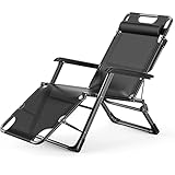 Outdoor-Liegestuhl mit Schwerelosigkeit, Terrassen-Liegestühle, Strand, Pool, Rasen, Camping, Innenbereich, Büro, Deck-Liegestuhl für draußen, Klapp-Liegestuhl (Farbe: Schwarz, Grö